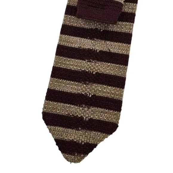 MIKAEL YORK Men's 100% New Wool Knit Necktie LUXURY Red Beige Striped W:3" EUC